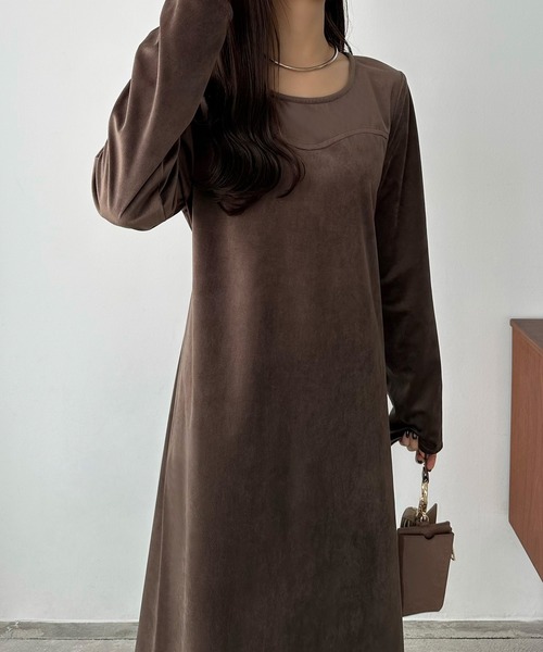 セール】バックリボンIラインベロアワンピース（ワンピース