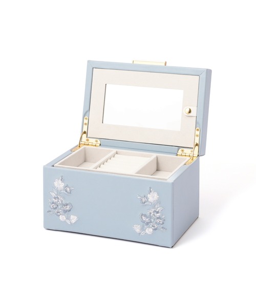エンブロイダリーフラワー ジュエリーボックス S ブルー（収納グッズ