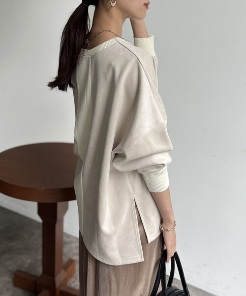 Chez toi（シェトワ）の「BACKリブラインスエードプルオーバー（Tシャツ/カットソー・レディース・ブルー/グレー/アイボリー/ブラック・FREE）」の10枚目の写真