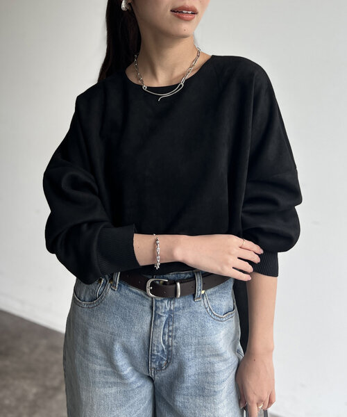 Chez toi（シェトワ）の「BACKリブラインスエードプルオーバー（Tシャツ/カットソー・レディース・ブルー/グレー/アイボリー/ブラック・FREE）」の16枚目の写真