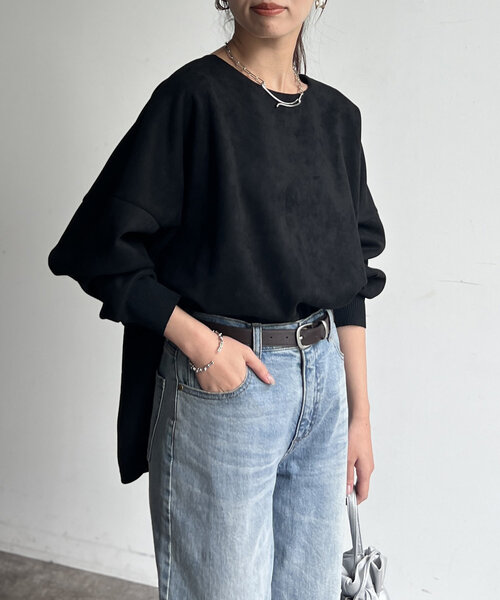Chez toi（シェトワ）の「BACKリブラインスエードプルオーバー（Tシャツ/カットソー・レディース・ブルー/グレー/アイボリー/ブラック・FREE）」の18枚目の写真