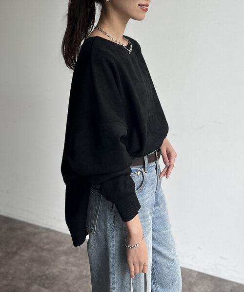 Chez toi（シェトワ）の「BACKリブラインスエードプルオーバー（Tシャツ/カットソー・レディース・ブルー/グレー/アイボリー/ブラック・FREE）」の19枚目の写真