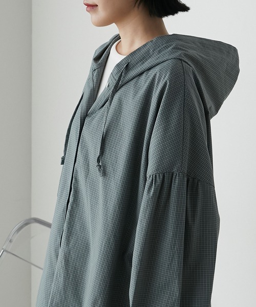 forksy.(フォルクシー)の「【forksy.】オーバーサイズチェック柄フーディーシャツ(シャツ/ブラウス・レディース・ブラック系/ブルー系/ベージュ系・FREE)」の19枚目の写真