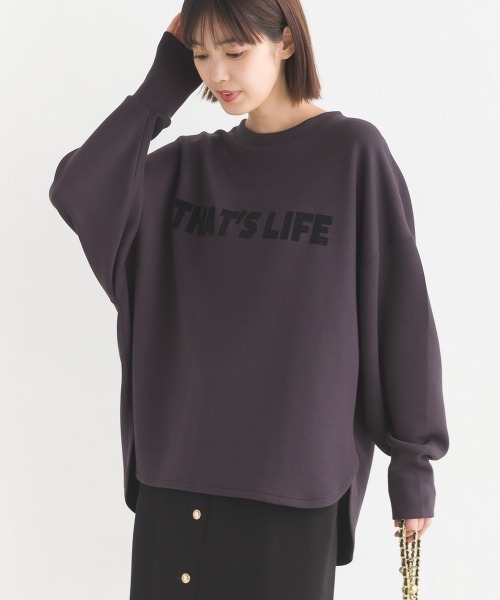 OMNES(オムネス)の「ソフトダンボールニットフロッキープリントプルオーバー(Tシャツ/カットソー・レディース・チャコール/グレイッシュベージュ/モカ/オフホワイト/ブラック・FREE)」の1枚目の写真