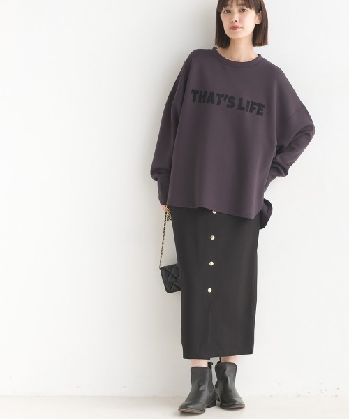OMNES(オムネス)の「ソフトダンボールニットフロッキープリントプルオーバー(Tシャツ/カットソー・レディース・チャコール/グレイッシュベージュ/モカ/オフホワイト/ブラック・FREE)」の19枚目の写真