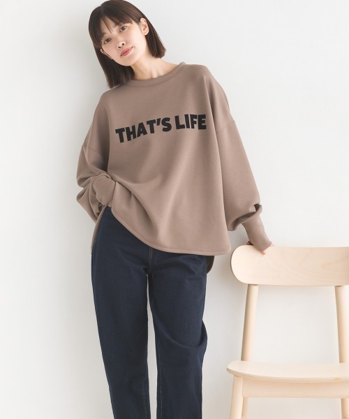 OMNES(オムネス)の「ソフトダンボールニットフロッキープリントプルオーバー(Tシャツ/カットソー・レディース・チャコール/グレイッシュベージュ/モカ/オフホワイト/ブラック・FREE)」の7枚目の写真