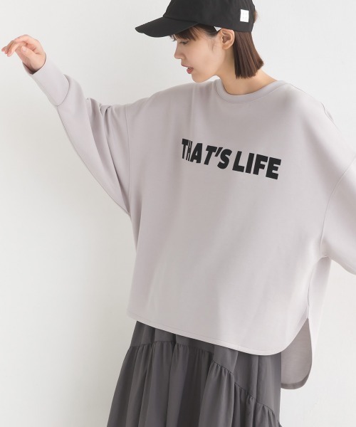 OMNES(オムネス)の「ソフトダンボールニットフロッキープリントプルオーバー(Tシャツ/カットソー・レディース・チャコール/グレイッシュベージュ/モカ/オフホワイト/ブラック・FREE)」の8枚目の写真