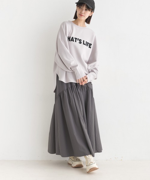 OMNES(オムネス)の「ソフトダンボールニットフロッキープリントプルオーバー(Tシャツ/カットソー・レディース・チャコール/グレイッシュベージュ/モカ/オフホワイト/ブラック・FREE)」の9枚目の写真