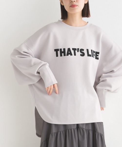 OMNES(オムネス)の「ソフトダンボールニットフロッキープリントプルオーバー(Tシャツ/カットソー・レディース・チャコール/グレイッシュベージュ/モカ/オフホワイト/ブラック・FREE)」の12枚目の写真