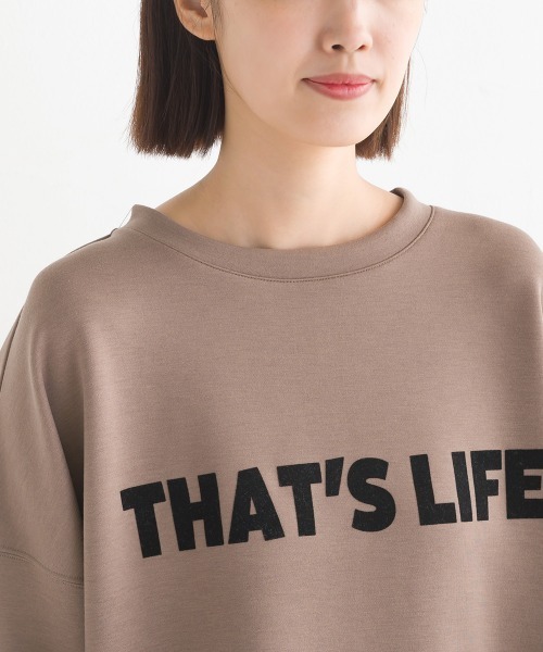 OMNES(オムネス)の「ソフトダンボールニットフロッキープリントプルオーバー(Tシャツ/カットソー・レディース・チャコール/グレイッシュベージュ/モカ/オフホワイト/ブラック・FREE)」の13枚目の写真