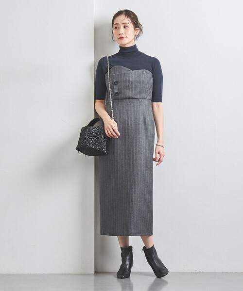 UNITED ARROWS ミニマルフリル ニット 5SL ダークグレー UNITED