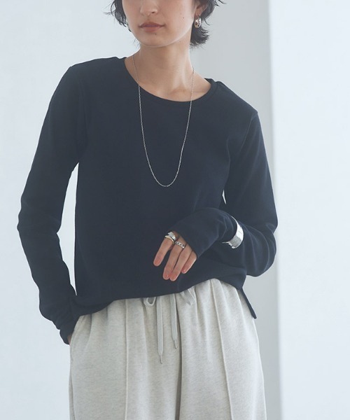 ラス RASW 機能付きテレコUネックカットソー （チャコール） RASW]機能付きテレコUネックカットソー（Tシャツ/カットソー