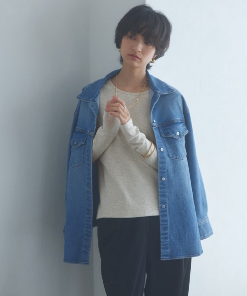 RASW（ラス）の「[RASW]機能付きテレコUネックカットソー（Tシャツ/カットソー・レディース・ブラック/オフホワイト/チャコール/オートミール・M/L）」の16枚目の写真