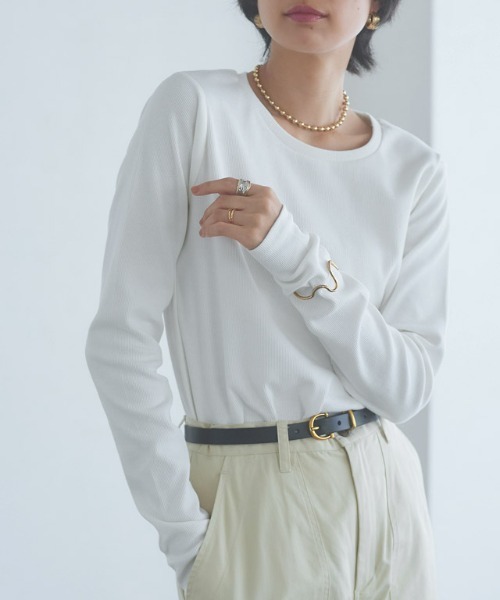 RASW（ラス）の「[RASW]機能付きテレコUネックカットソー（Tシャツ/カットソー・レディース・ブラック/オフホワイト/チャコール/オートミール・M/L）」の20枚目の写真