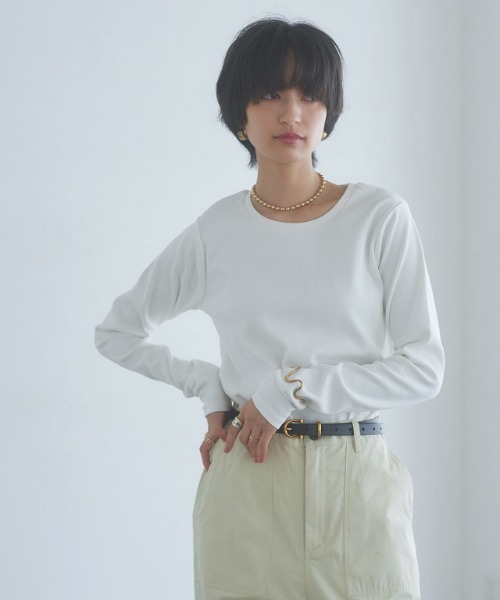 RASW（ラス）の「[RASW]機能付きテレコUネックカットソー（Tシャツ/カットソー・レディース・ブラック/オフホワイト/チャコール/オートミール・M/L）」の21枚目の写真