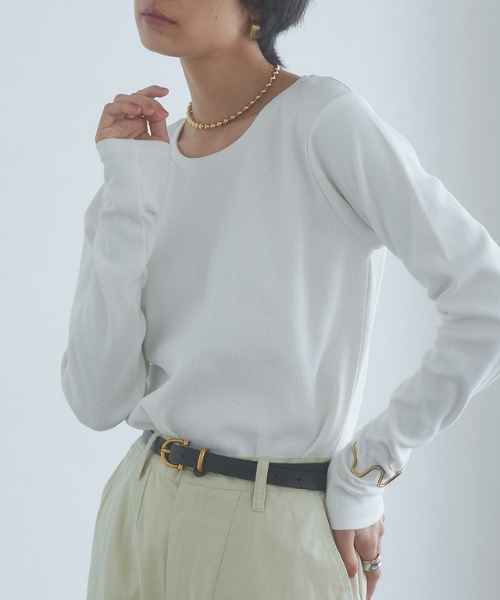 RASW（ラス）の「[RASW]機能付きテレコUネックカットソー（Tシャツ/カットソー・レディース・ブラック/オフホワイト/チャコール/オートミール・M/L）」の22枚目の写真