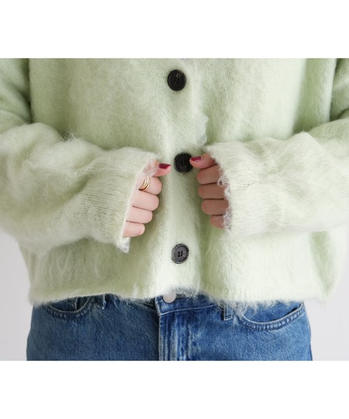 reca（レカ）の「ラクーン風ニットカーディガン（カーディガン/ボレロ・レディース・アイボリー/グリーン系その他/バーガンディー・FREE）」の10枚目の写真