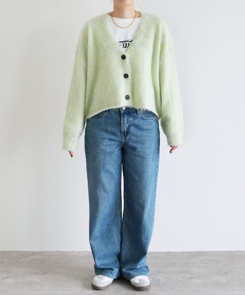 reca（レカ）の「ラクーン風ニットカーディガン（カーディガン/ボレロ・レディース・アイボリー/グリーン系その他/バーガンディー・FREE）」の6枚目の写真