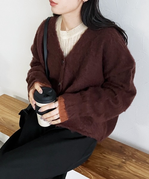 reca（レカ）の「ラクーン風ニットカーディガン（カーディガン/ボレロ・レディース・アイボリー/グリーン系その他/バーガンディー・FREE）」の21枚目の写真