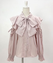 【大きいサイズ】ショルダーレースフリルリボンブラウス