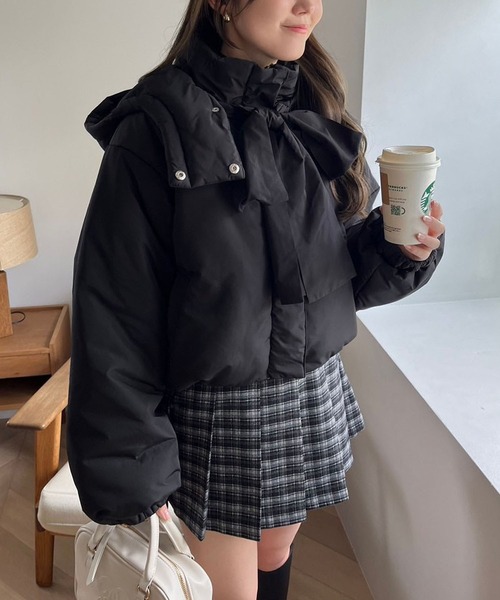 one after another NICE CLAUP（ワンアフターアナザーナイスクラップ）の「リボンフェイクダウンジャケット（ダウンジャケット/コート・レディース・ブラック系その他/グレー/アイボリー/ブラック・FREE）」の6枚目の写真