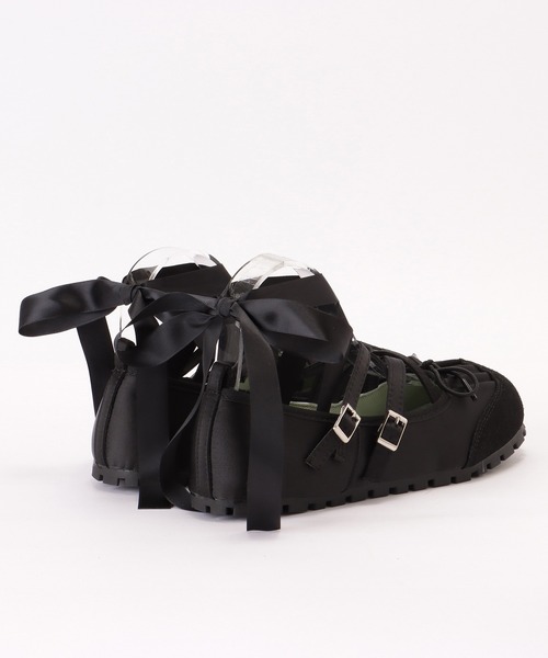 セール】レザー調 クロスストラップ レースアップ バレエ