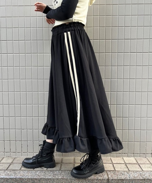 sevens(セブンズ)の「【sevens】SK 裾フリルジャージロングスカート(スカート・レディース・ブラック/ブラウン・FREE)」の4枚目の写真