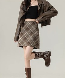 【サイズあり】ウールライク ヴィンテージ チェック 厚手シンプルミニスカート(インパン付)(秋冬のガーリー定番スカート)