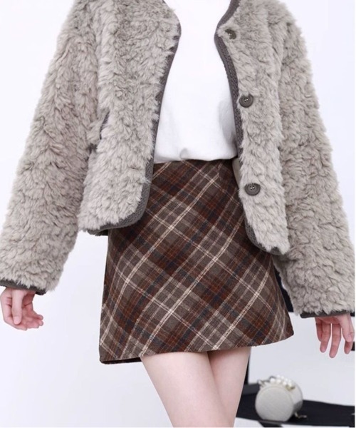 gossip!ロサンゼルス(ゴシップロサンゼルス)の「【サイズあり】ウールライク ヴィンテージ チェック 厚手シンプルミニスカート(インパン付)(秋冬のガーリー定番スカート)(スカート・レディース・ブラウン/グレー・S/M/L)」の6枚目の写真