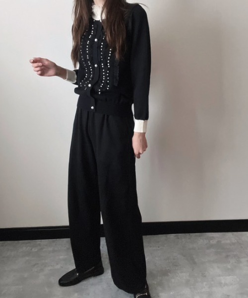 deux amour(ドゥーザムール)の「バイカラーレースパールカーディガン風ニット(Tシャツ/カットソー・レディース・ブラック/アイボリー・FREE)」の12枚目の写真