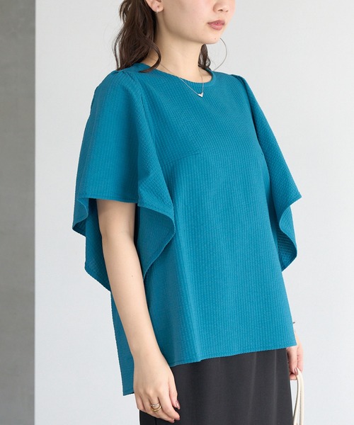 LAVEANGE（ラビアンジェ）の「サッカーストライプフリルブラウス（シャツ/ブラウス・レディース・ブラック/ブルー/オフホワイト・4L/3L/LL/M/5L）」の6枚目の写真