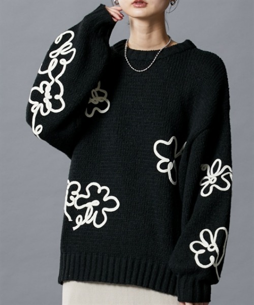 フラワー刺しゅうニット（ニット/セーター）｜nissen（ニッセン）