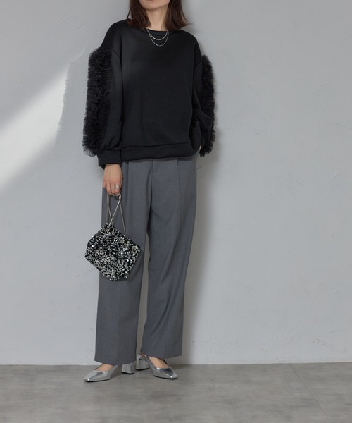 each（イーチ）の「チュールスリーブ裏起毛クロップドスウェット（スウェット・レディース・ブラック/ライトグレー/グレー・FREE）」の19枚目の写真