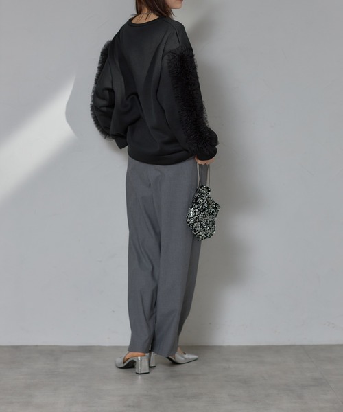 each（イーチ）の「チュールスリーブ裏起毛クロップドスウェット（スウェット・レディース・ブラック/ライトグレー/グレー・FREE）」の20枚目の写真