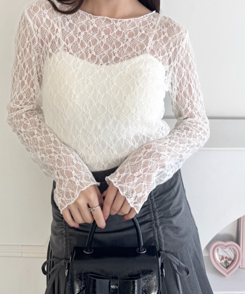 Loueme（ルエム）の「シアーレーストップス（Tシャツ/カットソー・レディース・ホワイト/ブラック/アイボリー・FREE）」の2枚目の写真