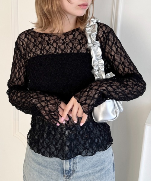 Loueme（ルエム）の「シアーレーストップス（Tシャツ/カットソー・レディース・ホワイト/ブラック/アイボリー・FREE）」の3枚目の写真