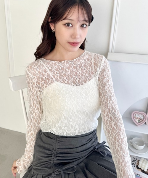 Loueme（ルエム）の「シアーレーストップス（Tシャツ/カットソー・レディース・ホワイト/ブラック/アイボリー・FREE）」の10枚目の写真