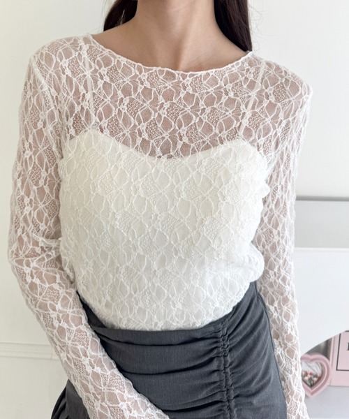 Loueme（ルエム）の「シアーレーストップス（Tシャツ/カットソー・レディース・ホワイト/ブラック/アイボリー・FREE）」の12枚目の写真