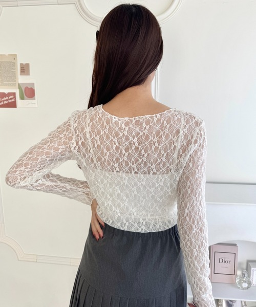 Loueme（ルエム）の「シアーレーストップス（Tシャツ/カットソー・レディース・ホワイト/ブラック/アイボリー・FREE）」の7枚目の写真