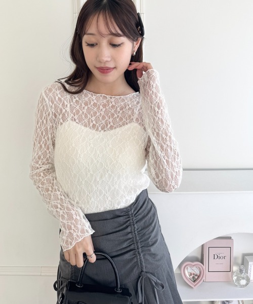 Loueme（ルエム）の「シアーレーストップス（Tシャツ/カットソー・レディース・ホワイト/ブラック/アイボリー・FREE）」の9枚目の写真