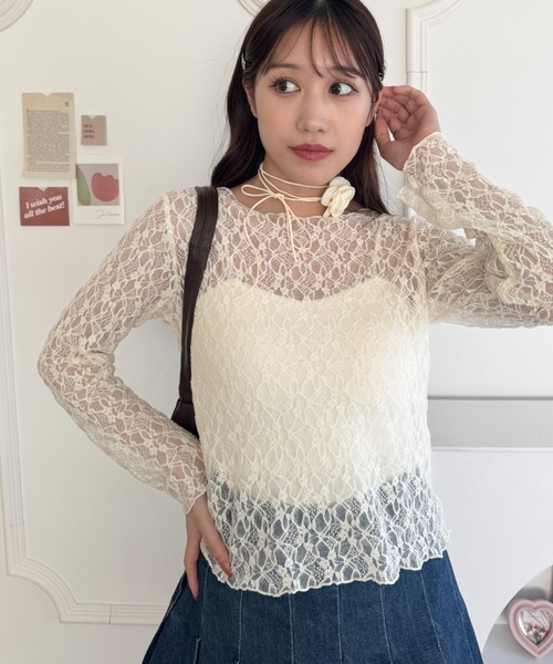 Loueme（ルエム）の「シアーレーストップス（Tシャツ/カットソー・レディース・ホワイト/ブラック/アイボリー・FREE）」の21枚目の写真