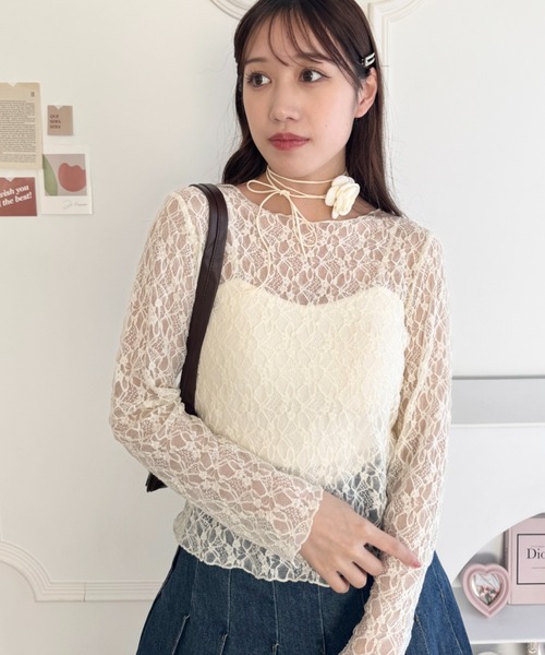 Loueme（ルエム）の「シアーレーストップス（Tシャツ/カットソー・レディース・ホワイト/ブラック/アイボリー・FREE）」の20枚目の写真