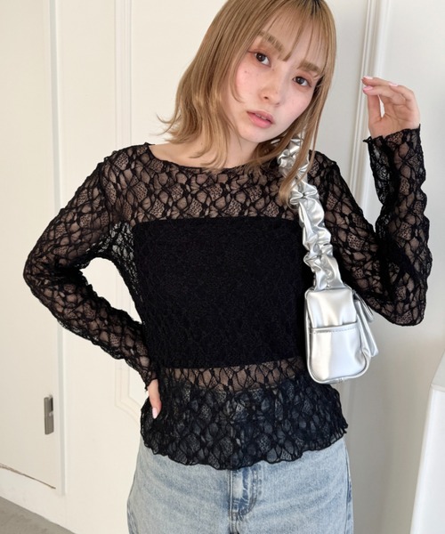 Loueme（ルエム）の「シアーレーストップス（Tシャツ/カットソー・レディース・ホワイト/ブラック/アイボリー・FREE）」の16枚目の写真