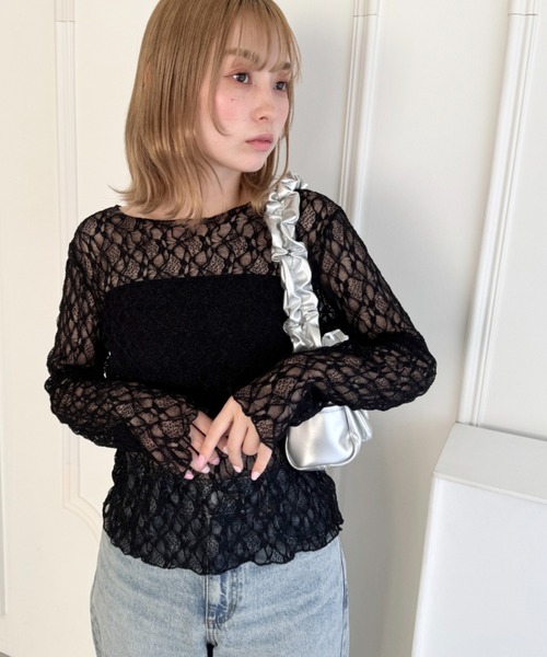 Loueme（ルエム）の「シアーレーストップス（Tシャツ/カットソー・レディース・ホワイト/ブラック/アイボリー・FREE）」の15枚目の写真