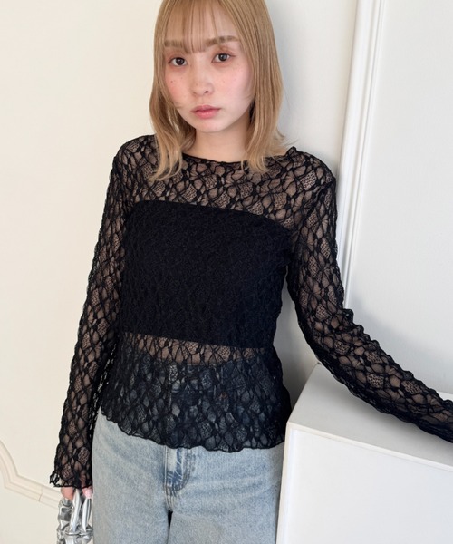 Loueme（ルエム）の「シアーレーストップス（Tシャツ/カットソー・レディース・ホワイト/ブラック/アイボリー・FREE）」の14枚目の写真