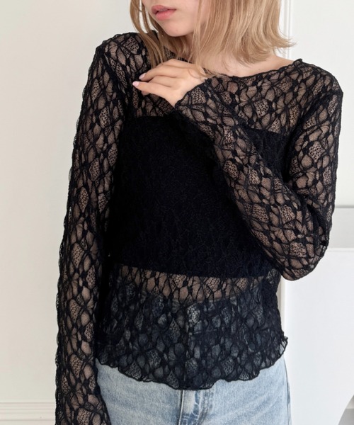 Loueme（ルエム）の「シアーレーストップス（Tシャツ/カットソー・レディース・ホワイト/ブラック/アイボリー・FREE）」の18枚目の写真