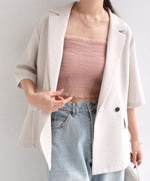 カップ付きチュールシャーリングショート丈キャミソール