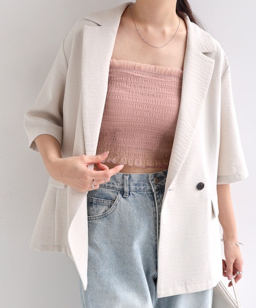 Freesia by andme(フリージアバイアンドミー)の「カップ付きチュールシャーリングショート丈キャミソール(キャミソール・レディース・オフホワイト/ブラック/ピンク/アイボリー・M)」の4枚目の写真