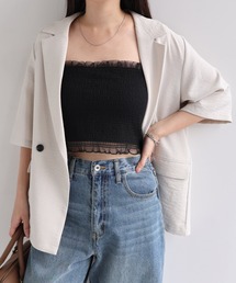 カップ付きチュールシャーリングショート丈キャミソール