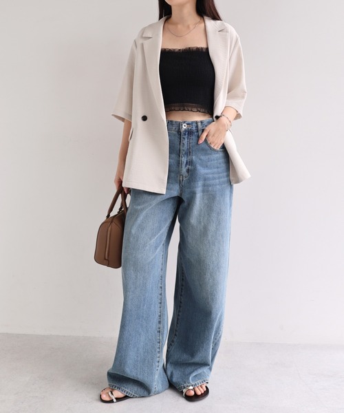 Freesia by andme(フリージアバイアンドミー)の「カップ付きチュールシャーリングショート丈キャミソール(キャミソール・レディース・オフホワイト/ブラック/ピンク/アイボリー・M)」の16枚目の写真